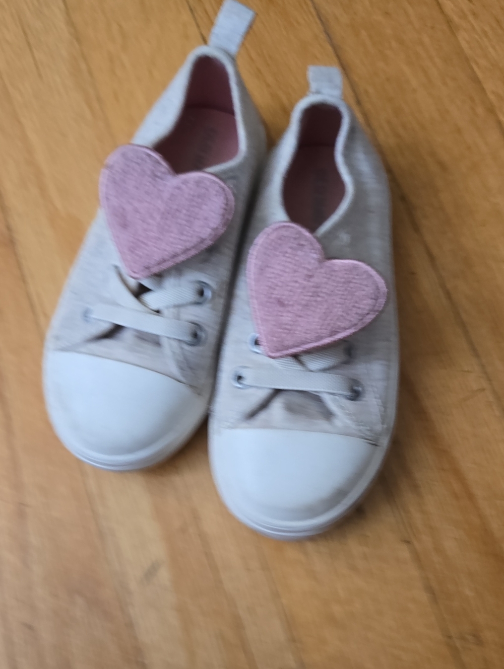Old Navy Beige Canvas Sneakers with Pink Heart Appliqués